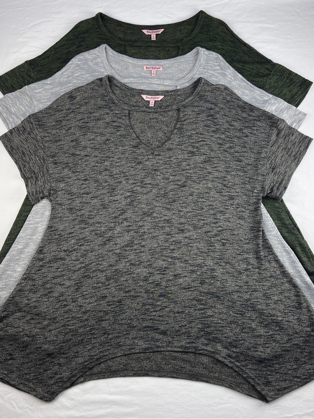 Juicy Couture Women’s Medium Knit Top Keyhole Neck Asymmetrical Hem Y2K Set Of 3